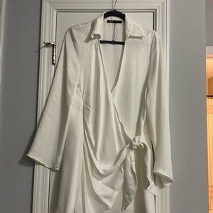 Zara satin wrap dress with Tie Detail